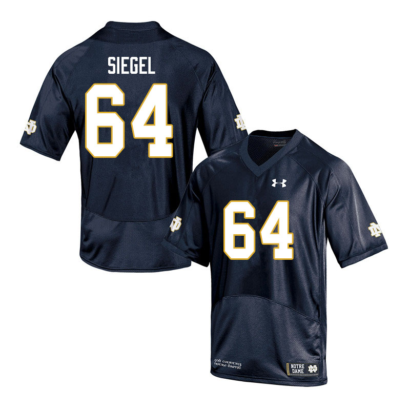 Men's NCAA Notre Dame Fighting Irish #64 Max Siegel Stitched College Under Armour Authentic Navy Football Jersey IX10L64TF